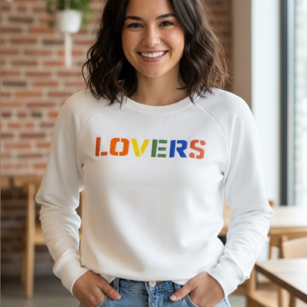 NEW Sundry “Lovers” Rainbow Pullover Sweatshirt